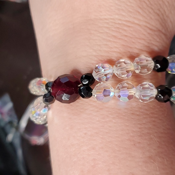 Vintage necklace Bracelet earring set. AuroraBorealis black garnet glasscrystal - Picture 9 of 15